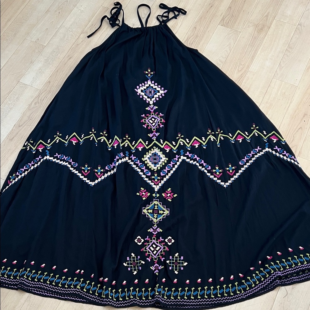 Anthropologie Black Maxi Dress with Colorful Embroidery - Picture 2 of 10